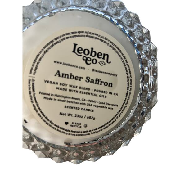 LEOBEN CO. AMBER SAFFRON 23 OZ GLASS JAR WITH LID 3 WICK - Picture 3 of 4